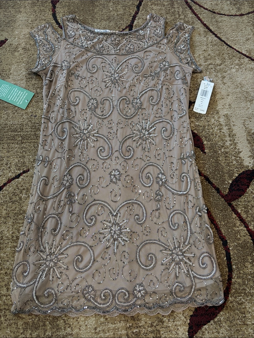 Beaded Mini Dress in Champagne by
